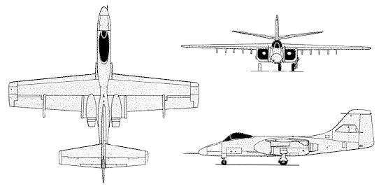 Northrop YA-9A A-9 attack plane 3 view