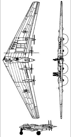 Northrop XB-35 3 three view bomber aircraft