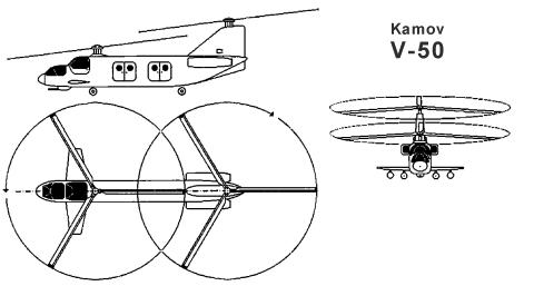 Kamov V-50
attack helicopter
3-view