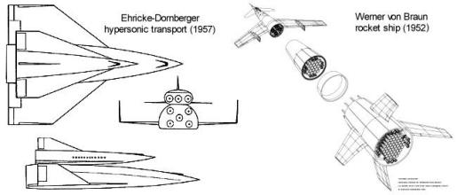 Ehricke Dornberger hypersonic transport proposal
Werner von Braun rocket ship
