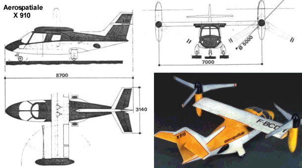 Aerospatiale Arospatiale X 910 VTOL V/STOL tilt rotor aircraft plane experimental french france design proposal