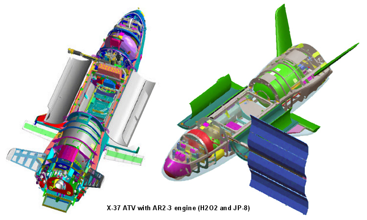 Boeing NASA X-37 ATV advanced technology vehicle Rocketdyne AR2-3 engine JP-8 oxygen peroxide